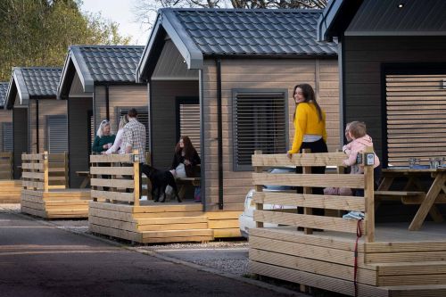 Relaxing with friends at Torvean Caravan Park.